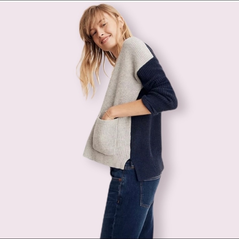Madewell Patch Pocket Pullover Sweater in Colorblock, M